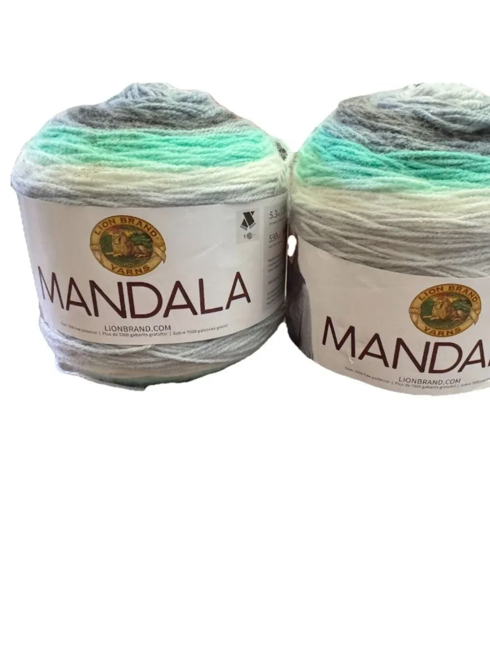 2 New Skeins Lion Mandala Genie 5.3 Oz 590 Yards Aqua Teal Gray Yarn